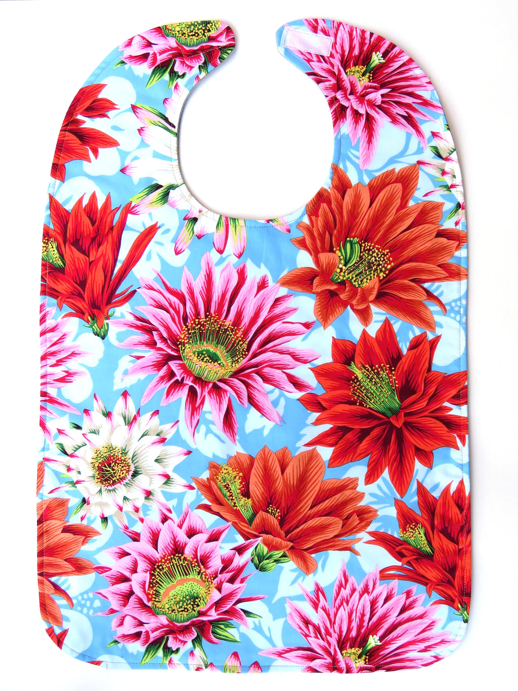 BAVETTE 100% cotton adult bib, pink, red and white cactus flower design