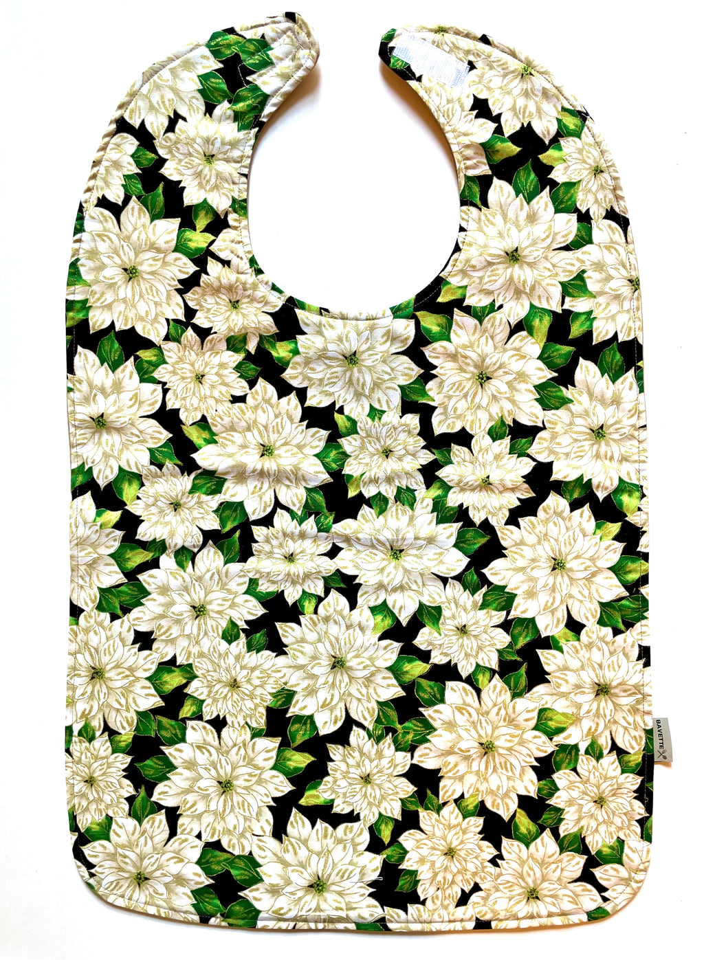 White Poinsettias premium cotton adult clothing protector by BAVETTE Bibs.